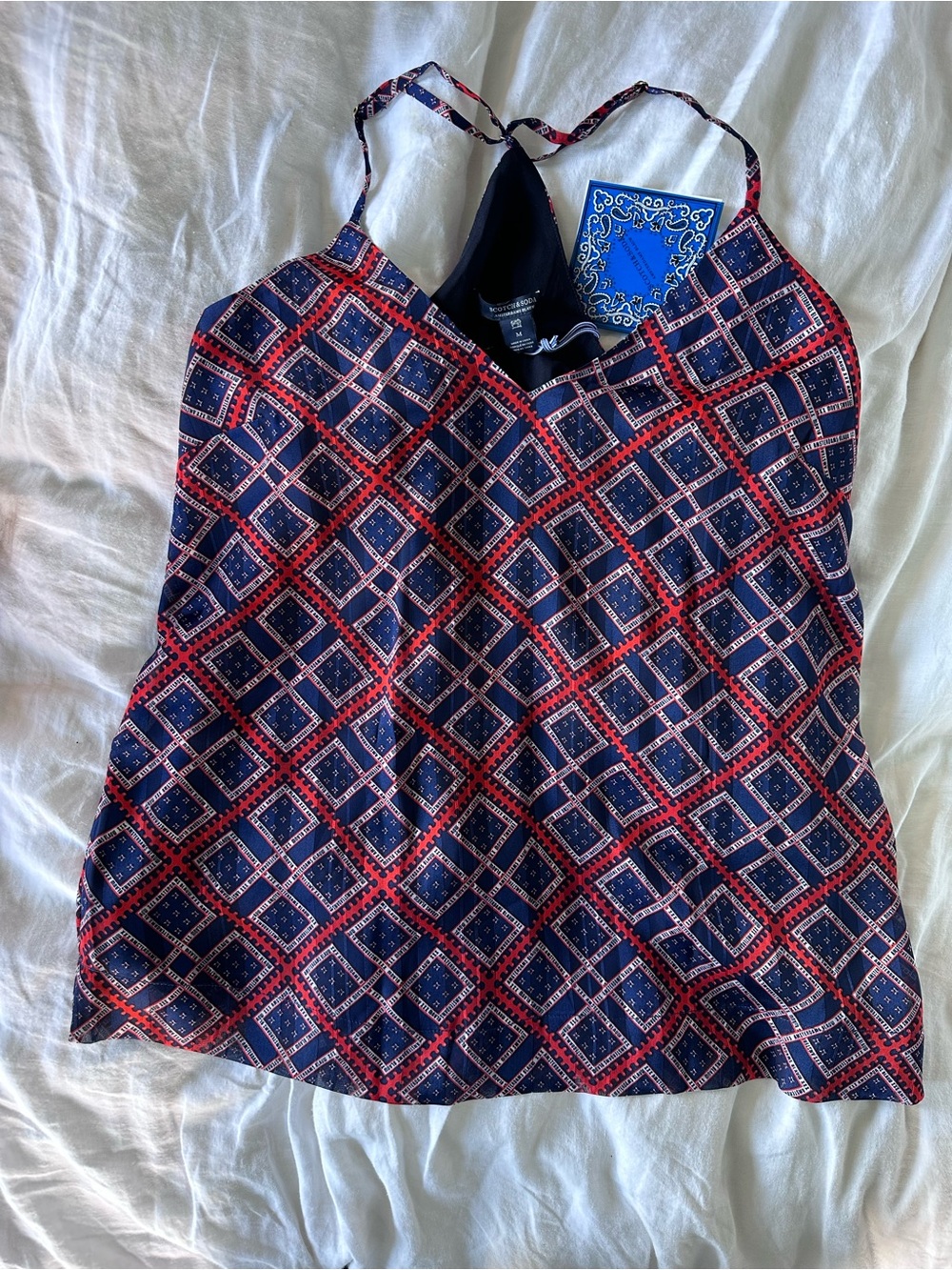 Scotch & Soda Navy and Red Geometric Print Cami Top